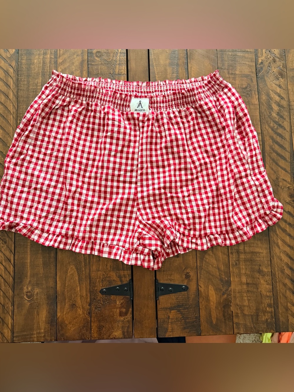 Anrabess Red Gingham Women’s Elastic Waist Shorts